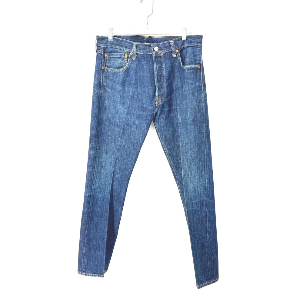 Levis 501 Original Fit Straight Leg Button Fly Jeans Mens W34 L29 Dark Wash Blue